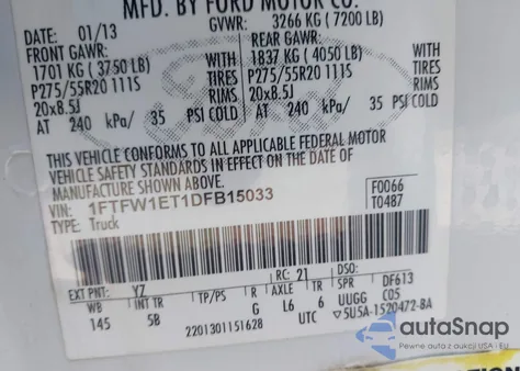 2013 Ford F-150 Fx4 из США, поврежденный, VIN 1FTFW1ET1DFB15033